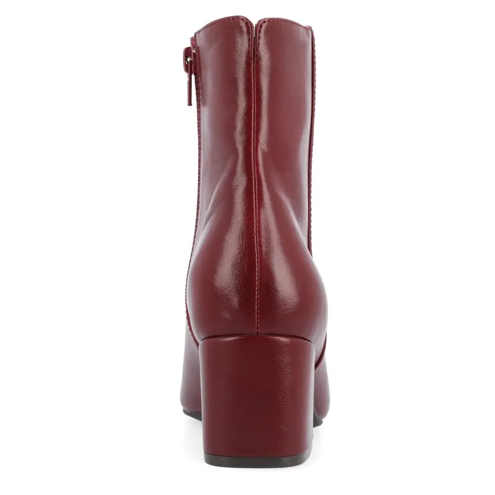 Journee Collection Adria Booties 7.5 Red Brown Boot NWOT Vegan Leather Square